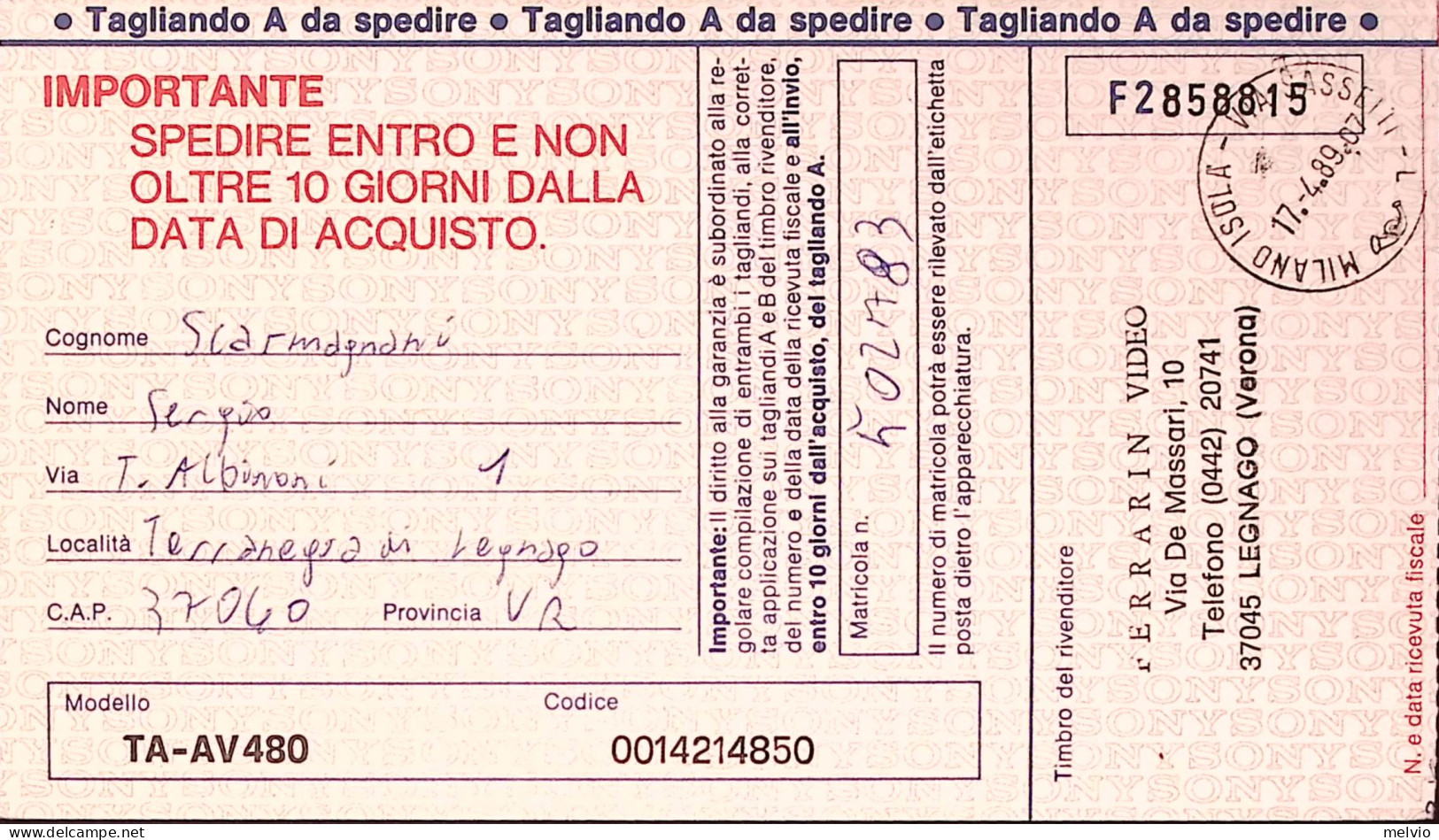 1989-CAMPIONATI MONDIALI VELA Lire 3050 Su Cartolina Raccomandata Terranegra (13 - 1981-90: Poststempel