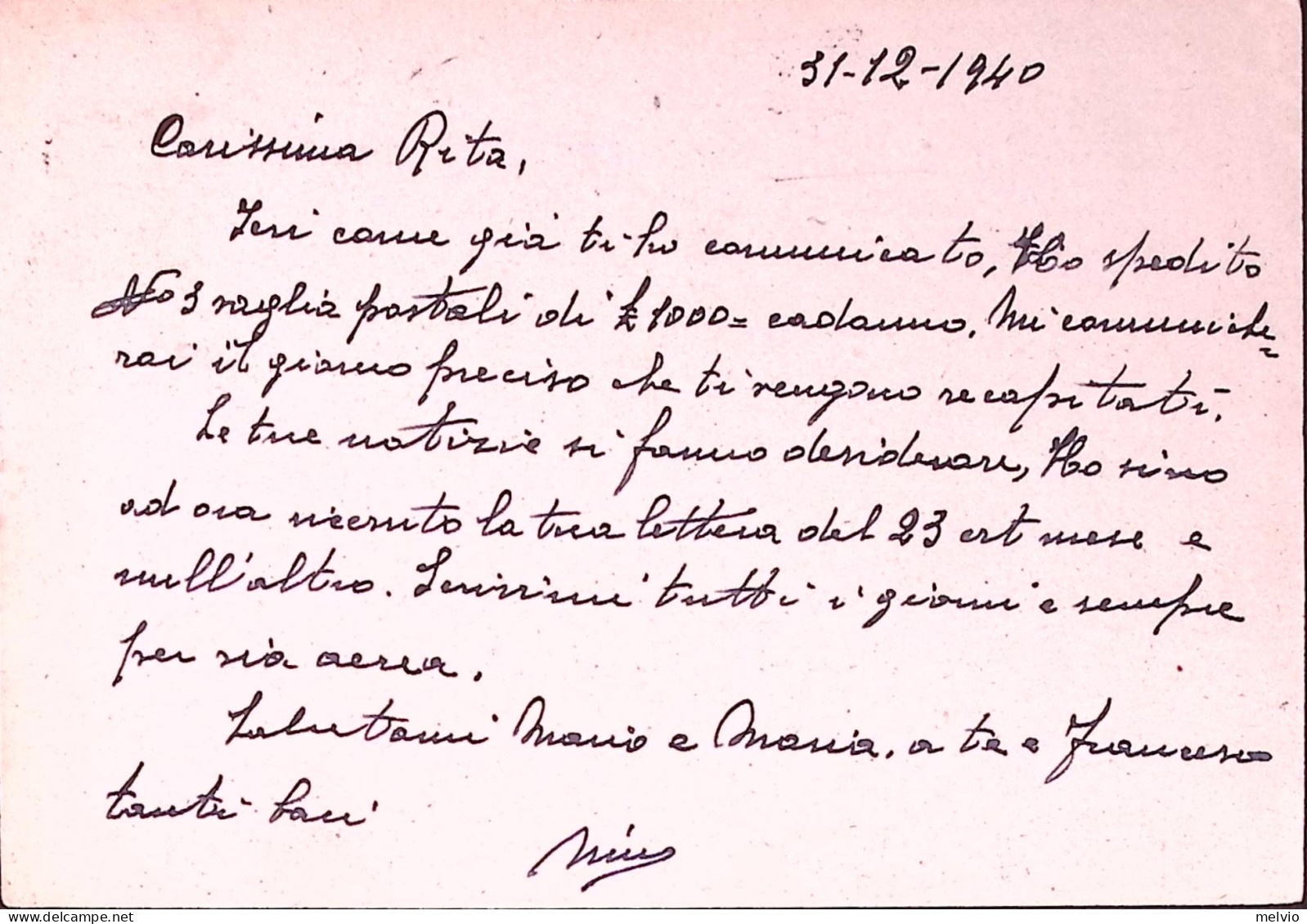 1940-Posta Militare/Nro 118 C.2 (31.12) Su Cart. Franchigia Via Aerea - Storia Postale