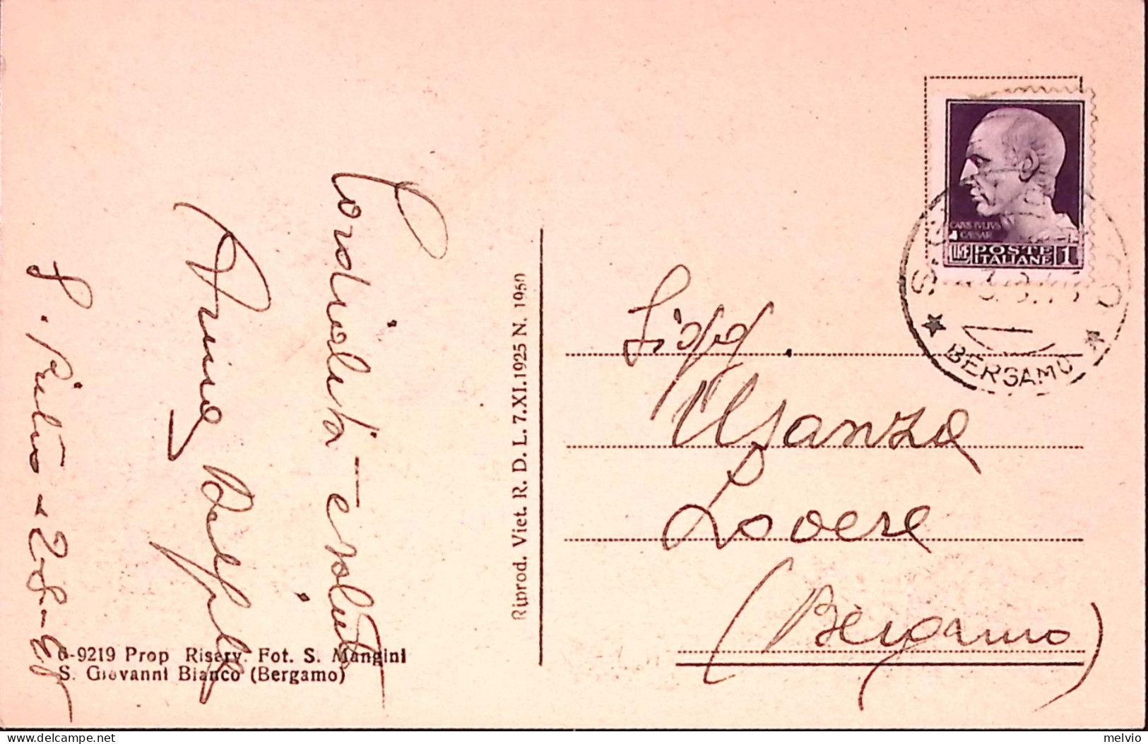 1945-G. GIOVANNI BIANCO, Poetica Visione, Viaggiata (2.8) - Bergamo