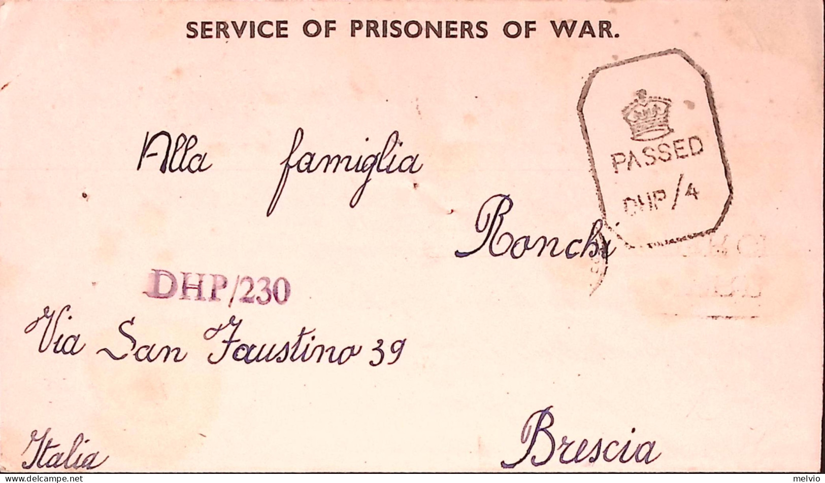1943-POW CAMP 14 Swing V Su Biglietto Franchigia Da Italiano Prigioniero In Indi - Storia Postale