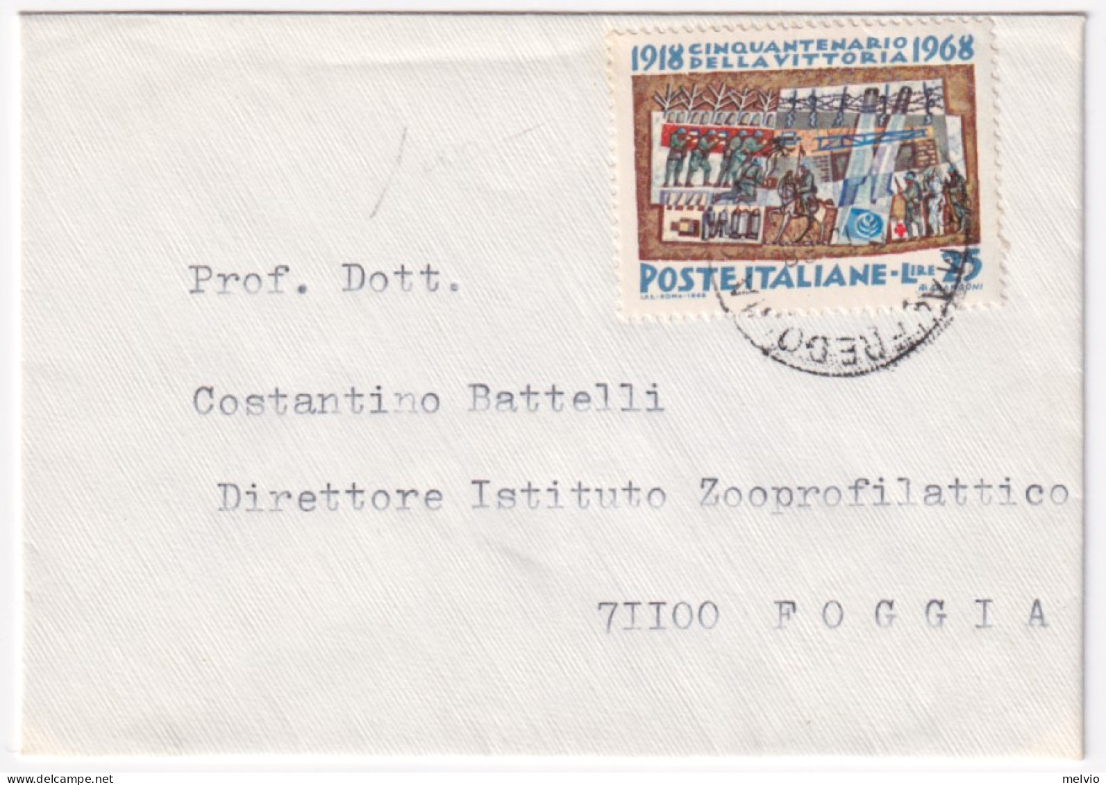 1969-50^ VITTORIA Lire 25 (1098) Isolato Su Biglietto Visita - 1961-70: Storia Postale