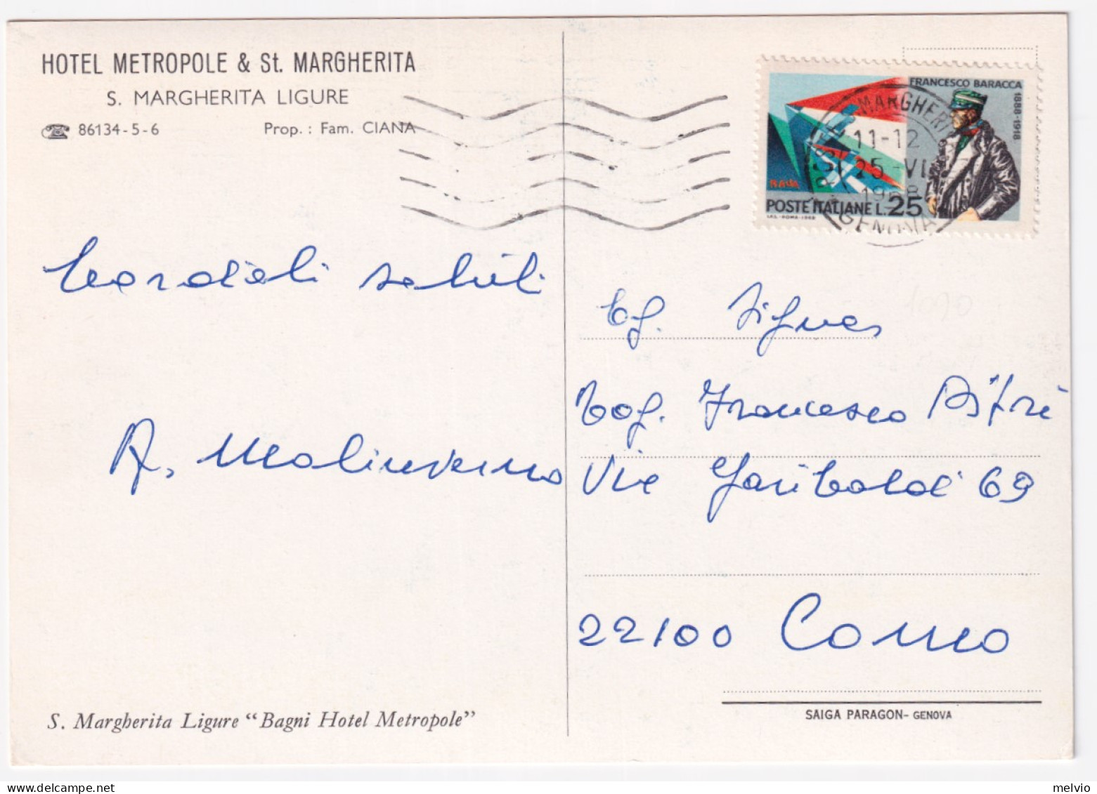 1968-S MARGHERITA LIGURE Hotel Metropol Et St Margherita Viaggiata Affrancata F. - Genova