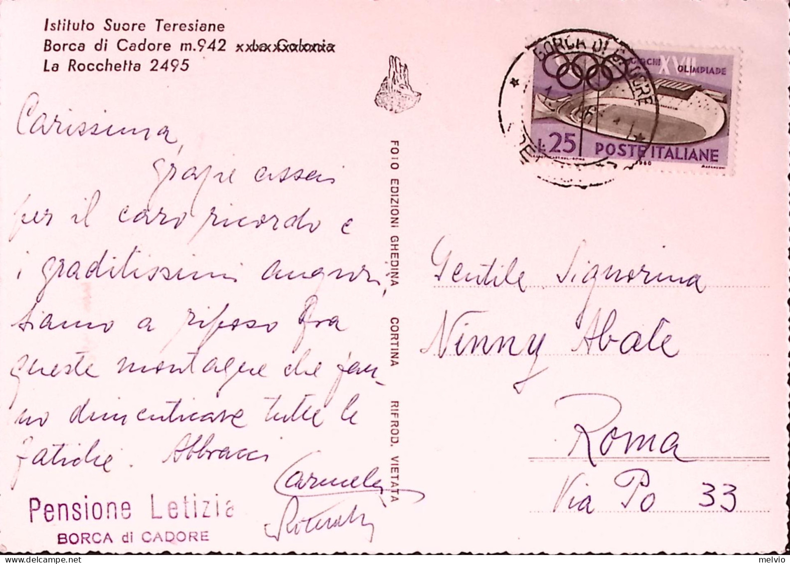 1961-BORCA DI CADORE La Collina E La Rocchetta, Viaggiata - 1961-70: Storia Postale