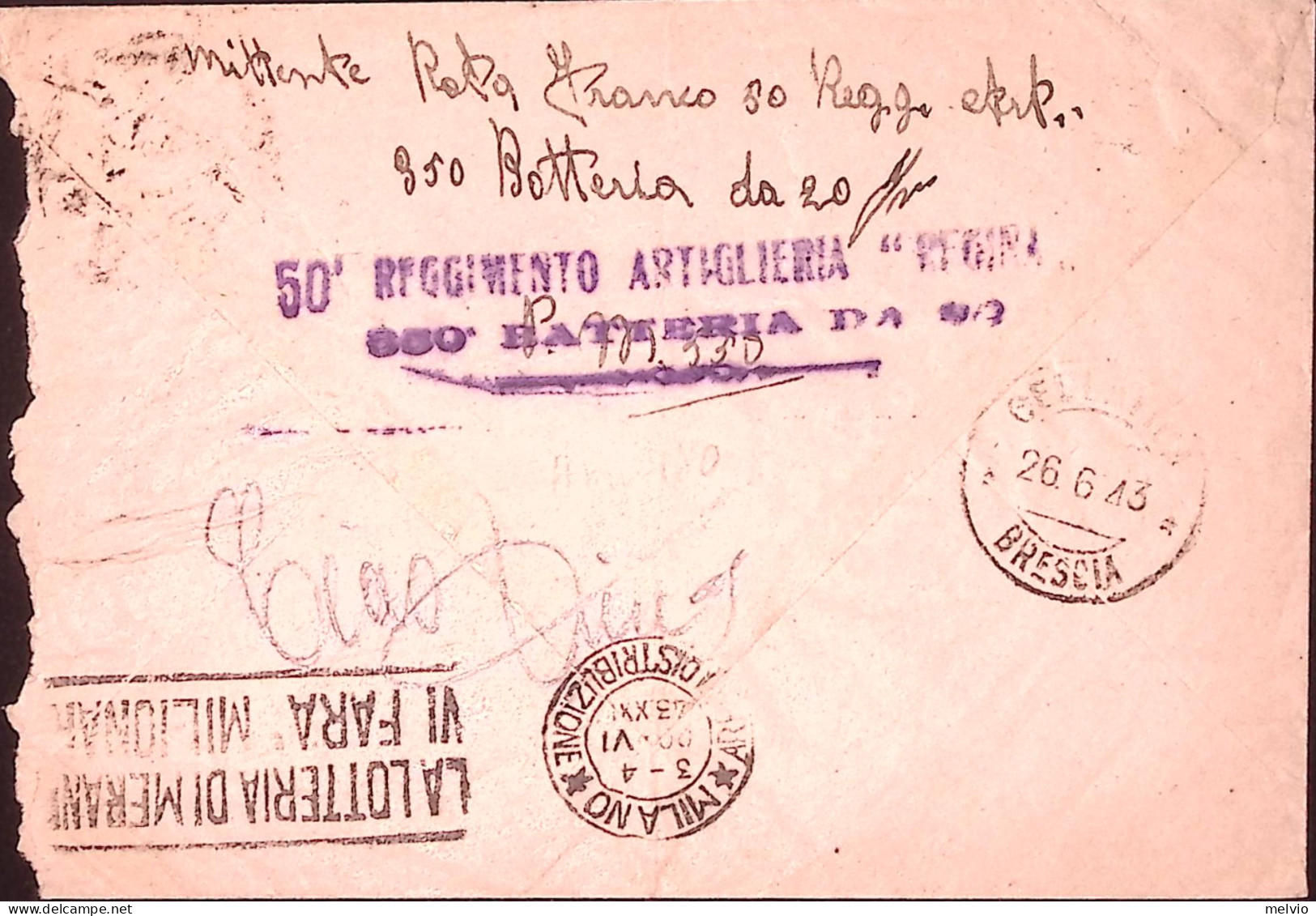 1943-Posta Militare N.550/SERV. VOLANTE N. 1 C.2 (.43) Su Busta - Storia Postale