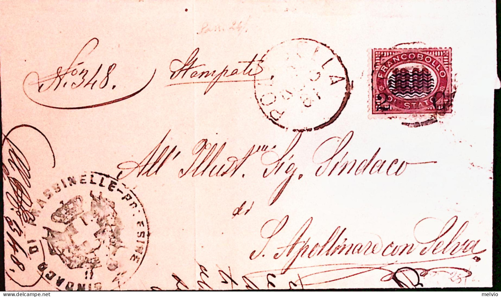 1881-francobolli Per Stampe Sopr.c.2/10,00 Su Piego Polesella (9.5) - Poststempel