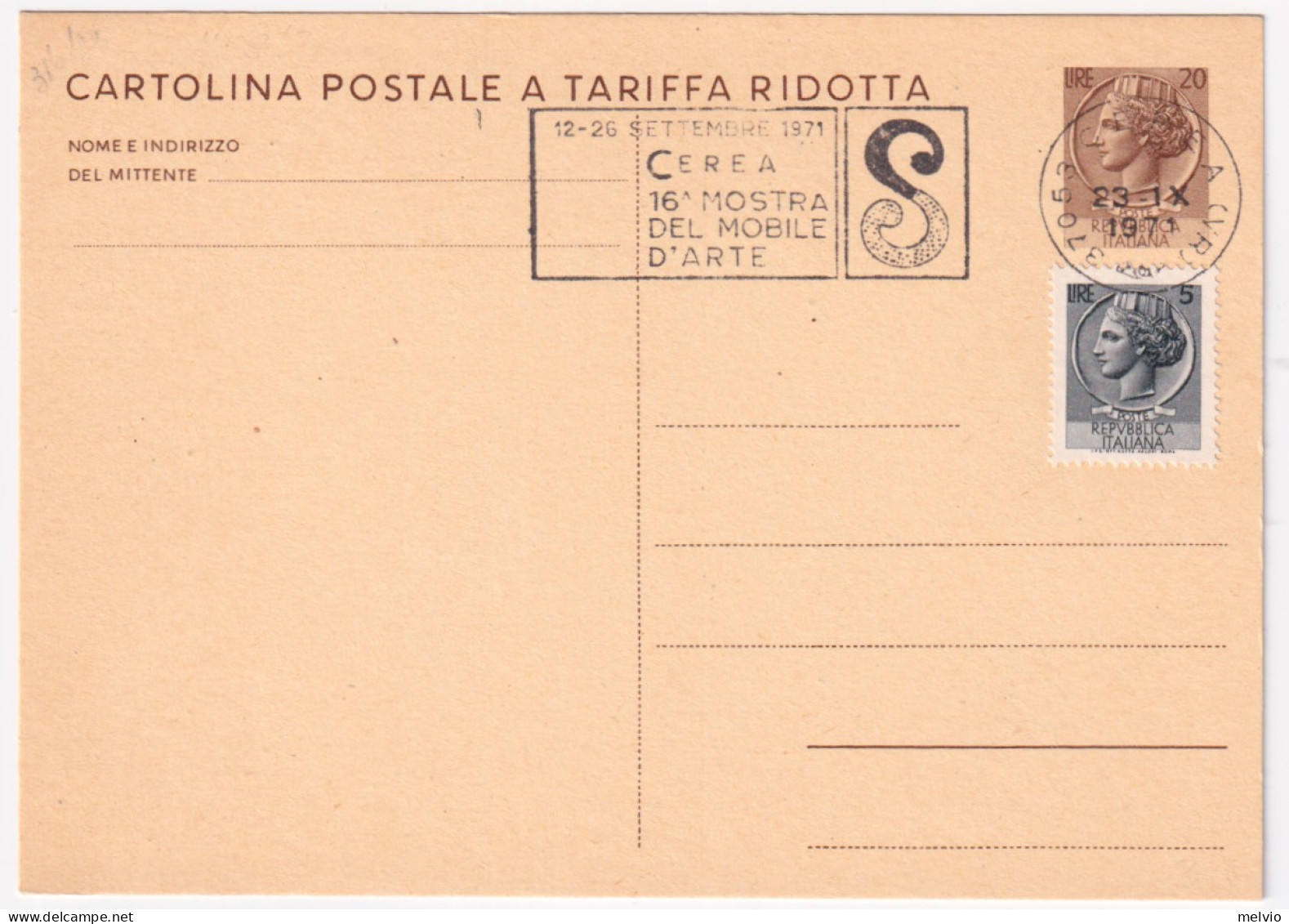 1971-CEREA 16^ MOSTRA MOBILE D'ARTE/CEREA (23.9) Annullo Speciale Su Cartolina P - 1971-80: Marcophilie