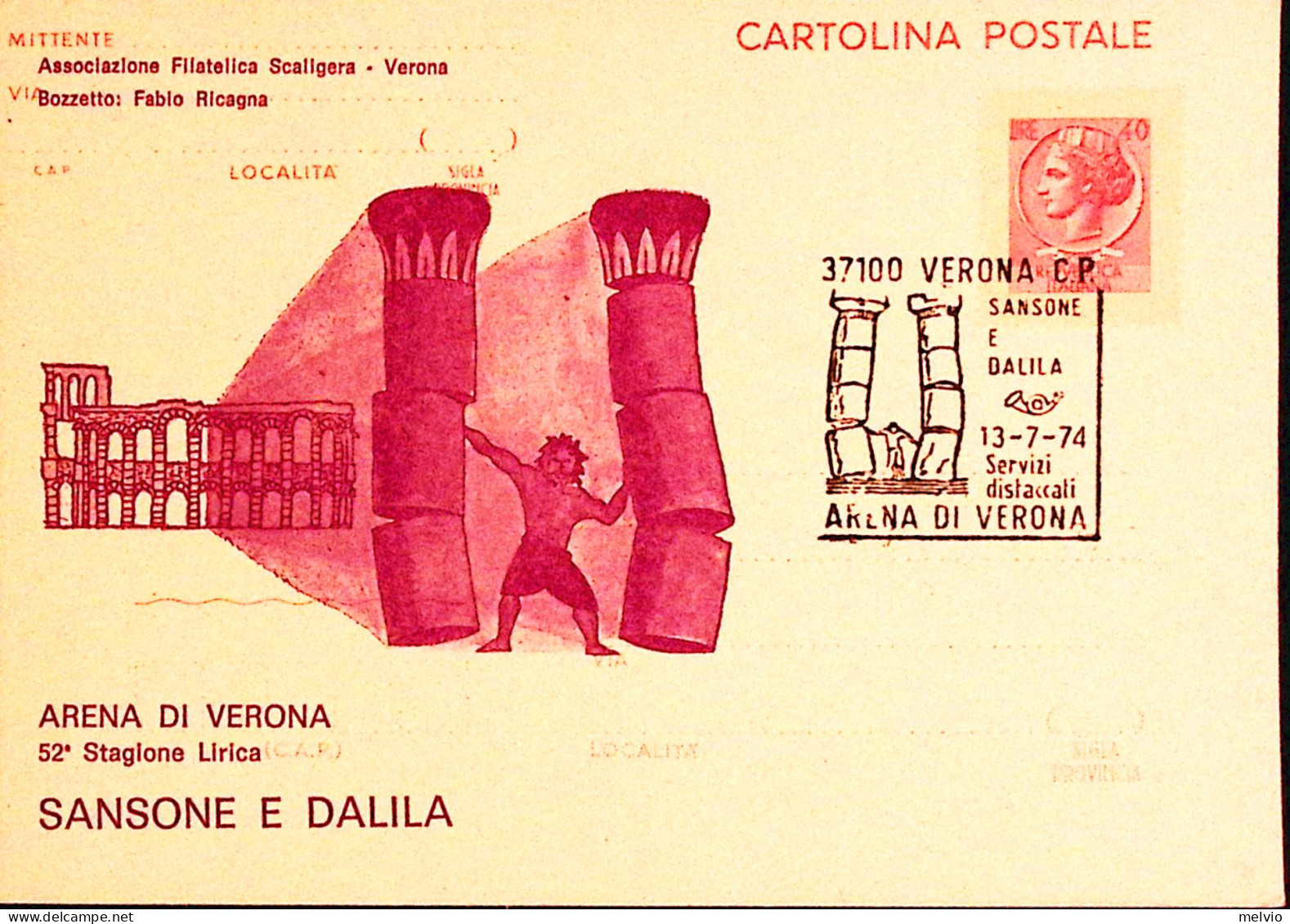 1973-VERONA 51 Festival Opera Lirica Sansone E Dalida Soprastampa Su Cartolina P - Verona