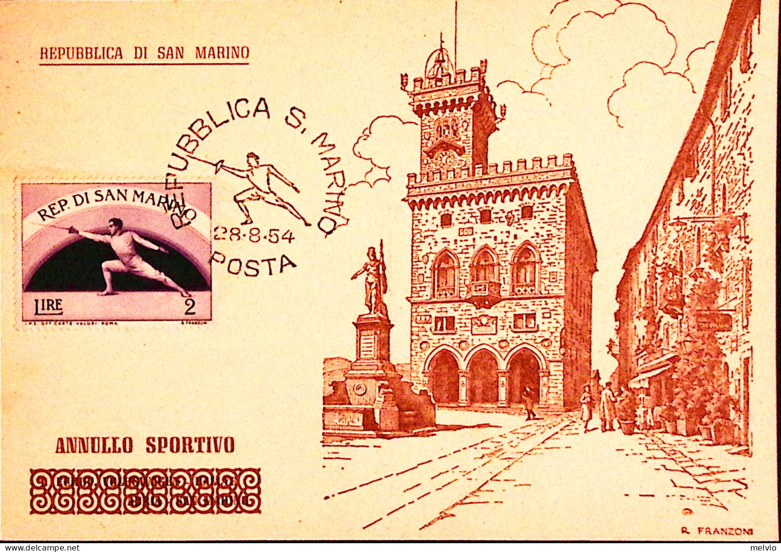 1954-SAN MARINO SPORT 2 Serie Lire 2 Scherma Fdc - FDC