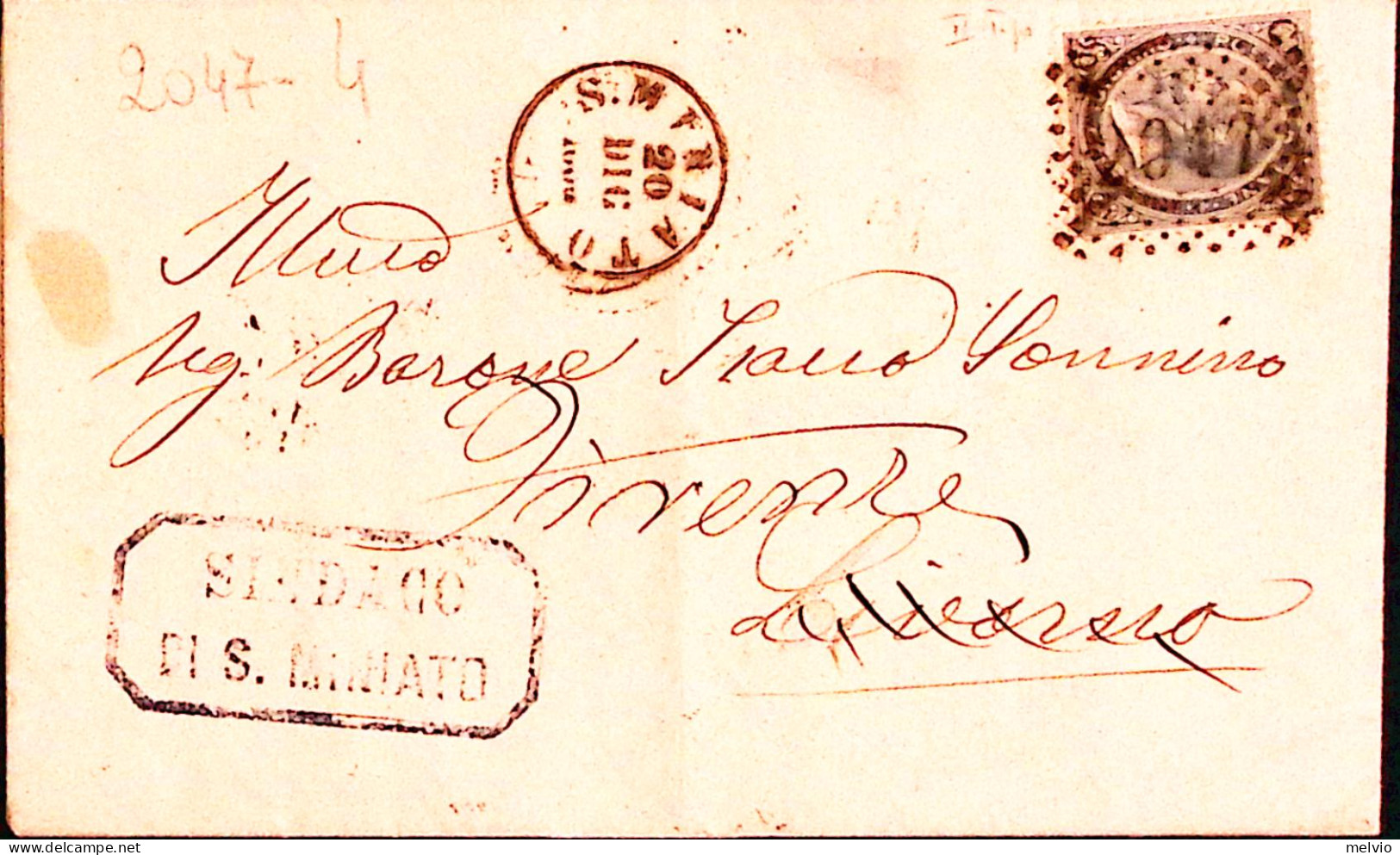 1866-S.MINIATO C.2 (20.12) + Punti Su Lettera Completa Testo Affrancata C.20/15  - Storia Postale