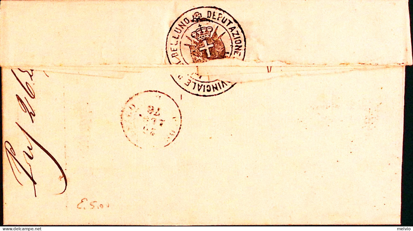 1876-BELLUNO C.2 (23.7) + Punti Su Lettera Completa Testo Affrancata C.20 (T26) - Marcofilía