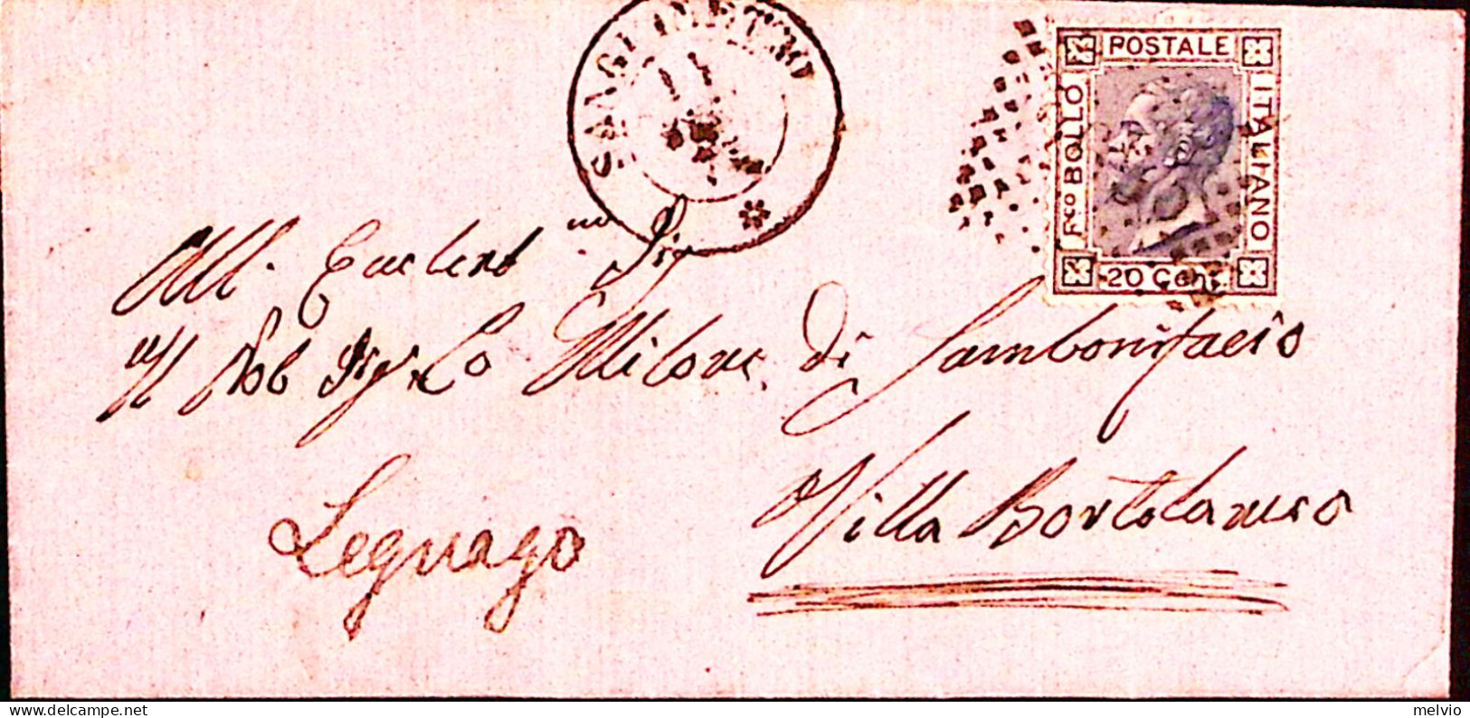 1874-SANGUINETTO C.2 (25.9) + Punti Su Lettera Completa Testo Affrancata C.20 (L - Marcophilia