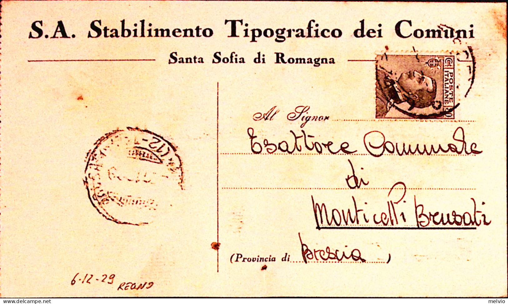 1929-SANTA SOFIA Di ROMAGNA Stabilimento Tipografico Dei Comuni Cartolina Con Te - Poststempel