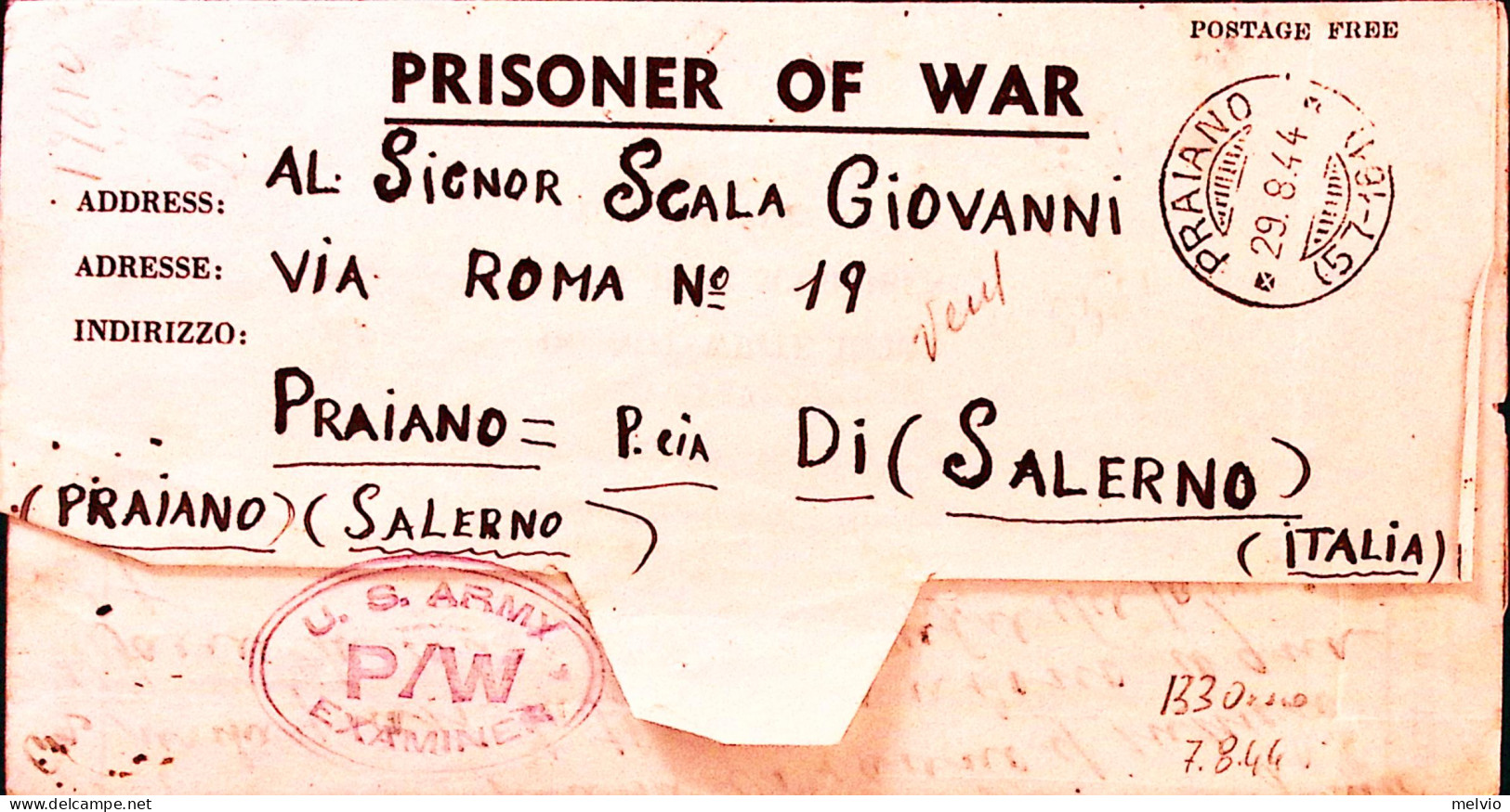 1944-POW ENCLOSURE 133 ORANO Su Biglietto Franchigia Prigioniero Guerra Italiano - Marcophilie