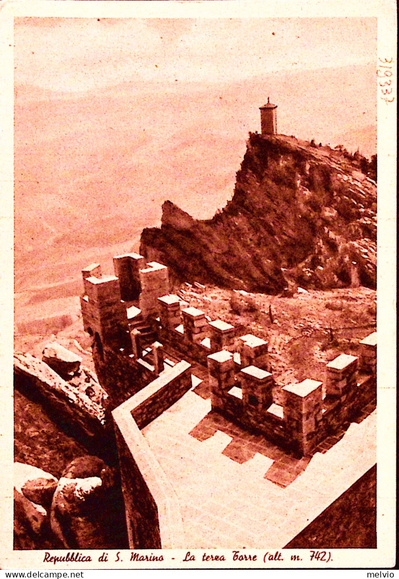 1939-SAN MARINO La Terza Torre Viaggiata Affr. Soggetti Vari C.10 - Storia Postale