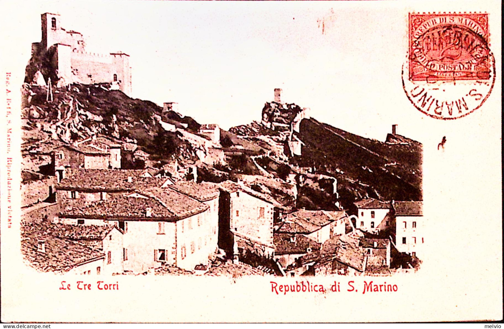 1895circa-SAN MARINO Le Tre Torri Affrancata Cifra C.2 Lato Veduta - Briefe U. Dokumente