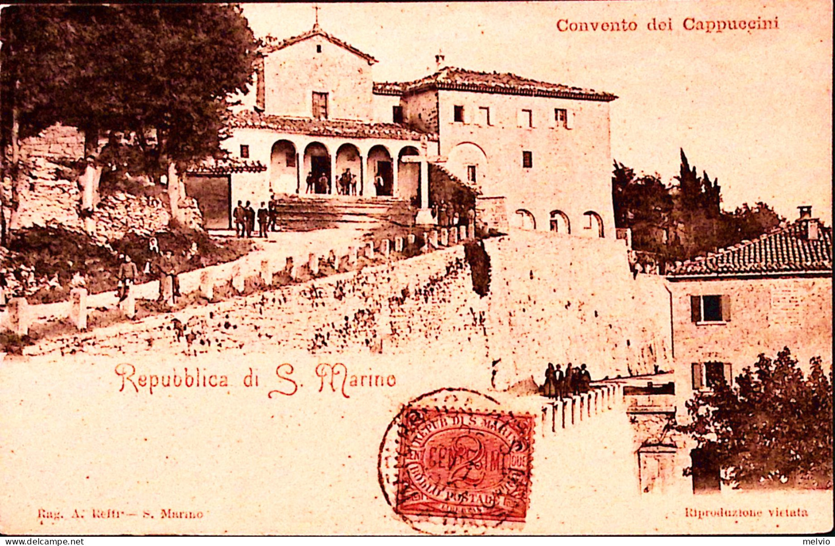 1895circa-SAN MARINO Convento Dei Cappuccini Affrancata Cifra C.2 Lato Veduta - Storia Postale