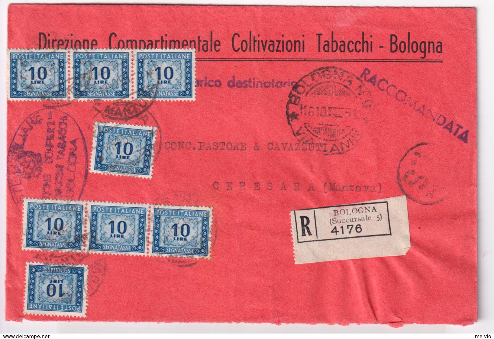 1951-Segnatasse Con Due Strisce Di Tre Lire 10 (104) Apposti A Ceresara (17.10)  - 1946-60: Poststempel