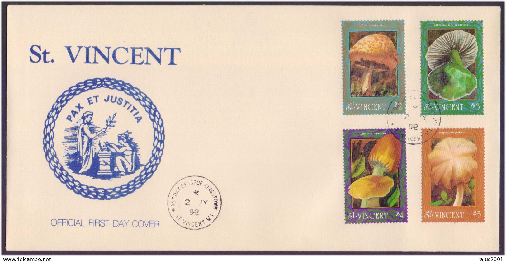 Mushroom, Fungi, Food, Medicine Plant, Health, St Vincent FDC 1992 - Funghi