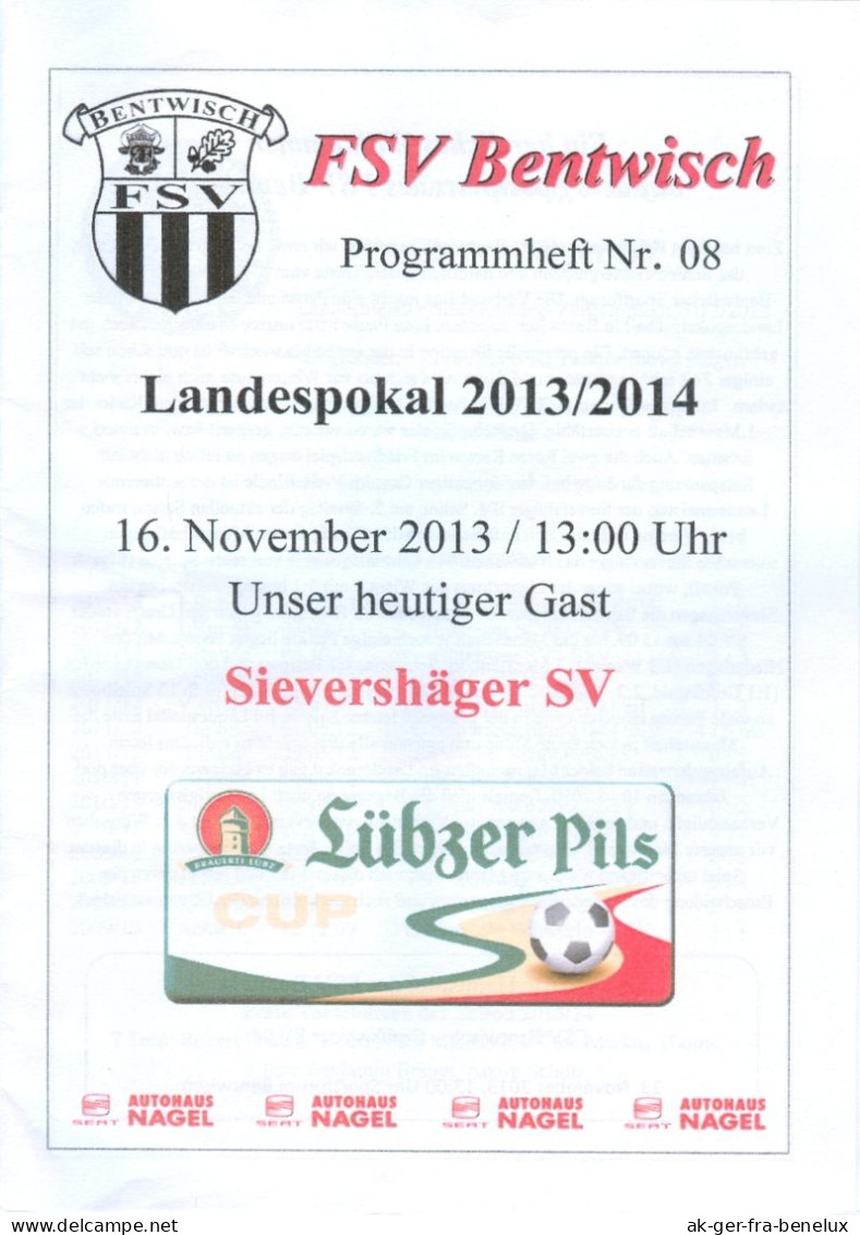 Fußball-Programm PRG FSV Bentwisch - Sievershäger SV 1950 16.11.2013 Lambrechtshagen-Sievershagen Mecklenburg-Vorpommern - Programs