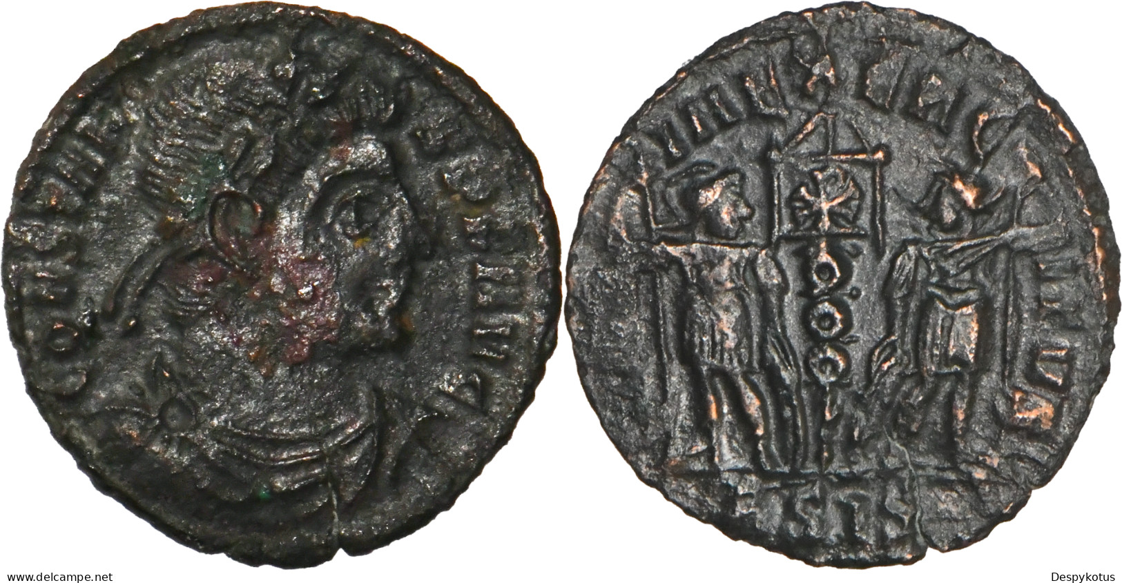 ROME - Nummus - CONSTANS - GLORIA EXERCITVS - Enseigne Avec Chrisme - 337 AD - Siscia - 1.21 G. - RIC.87 - 19-113 - L'Empire Chrétien (307 à 363)