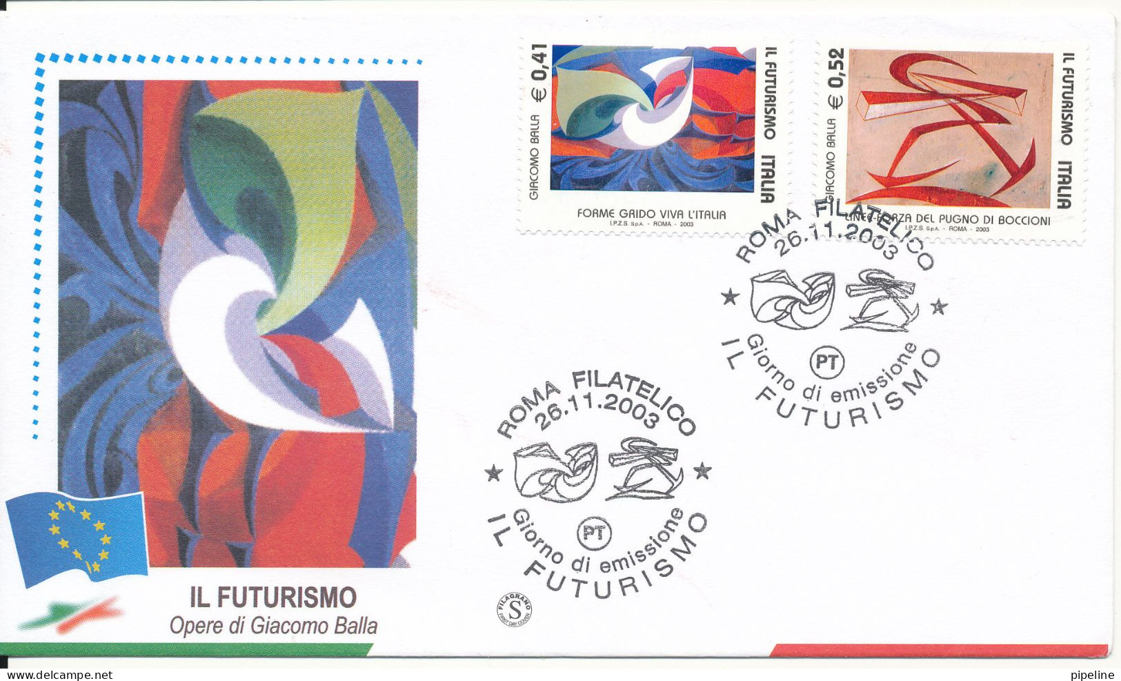 Italy FDC 26-11-2003 Futurism Paintings Complete Set Of 2 With Cachet - FDC