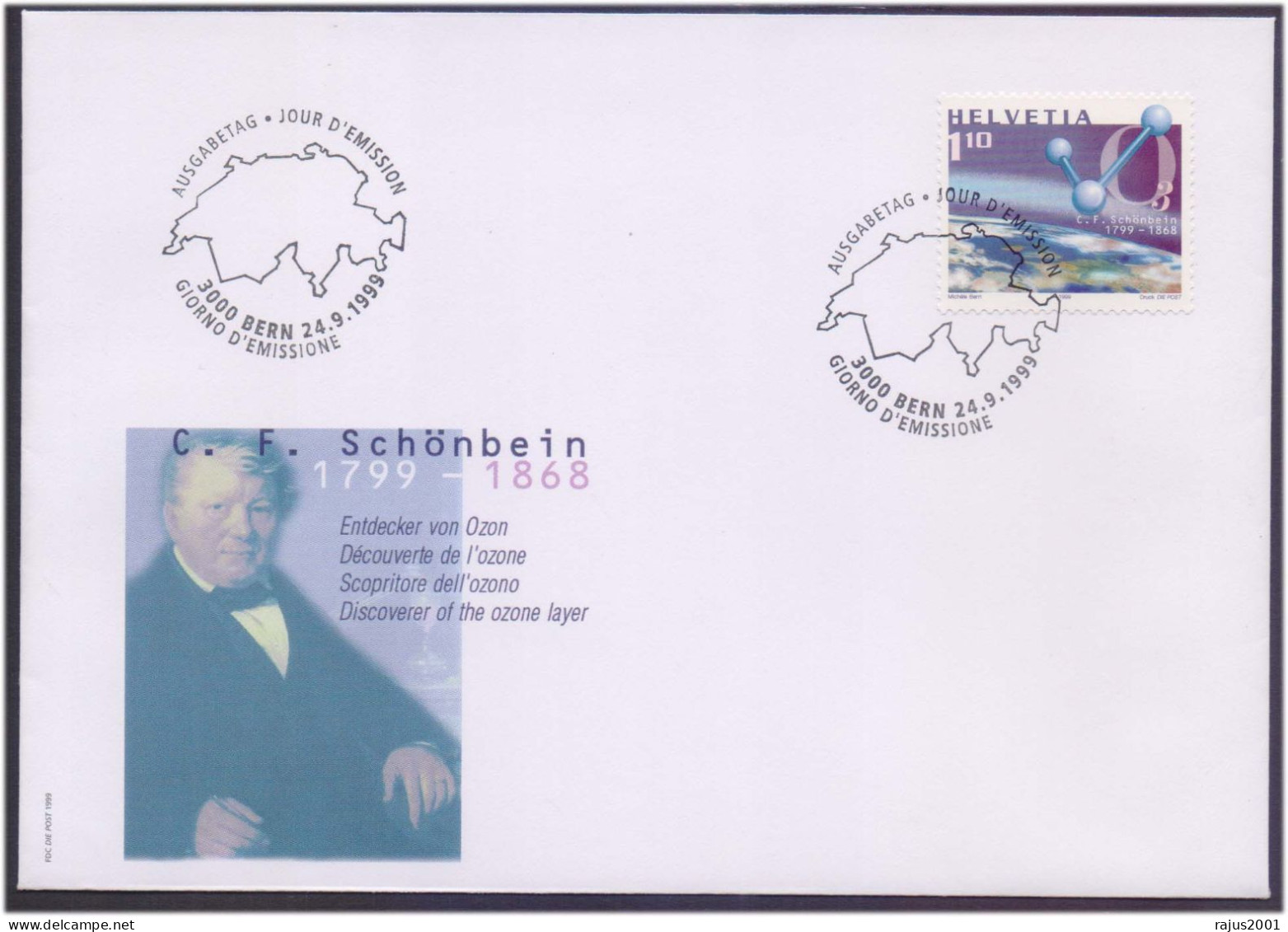 Christian Friedrich Schonbein Discoverer Of The Ozone Layer, Inventing The Fuel Cell, Chemist, Science, Switzerland FDC - Chimie