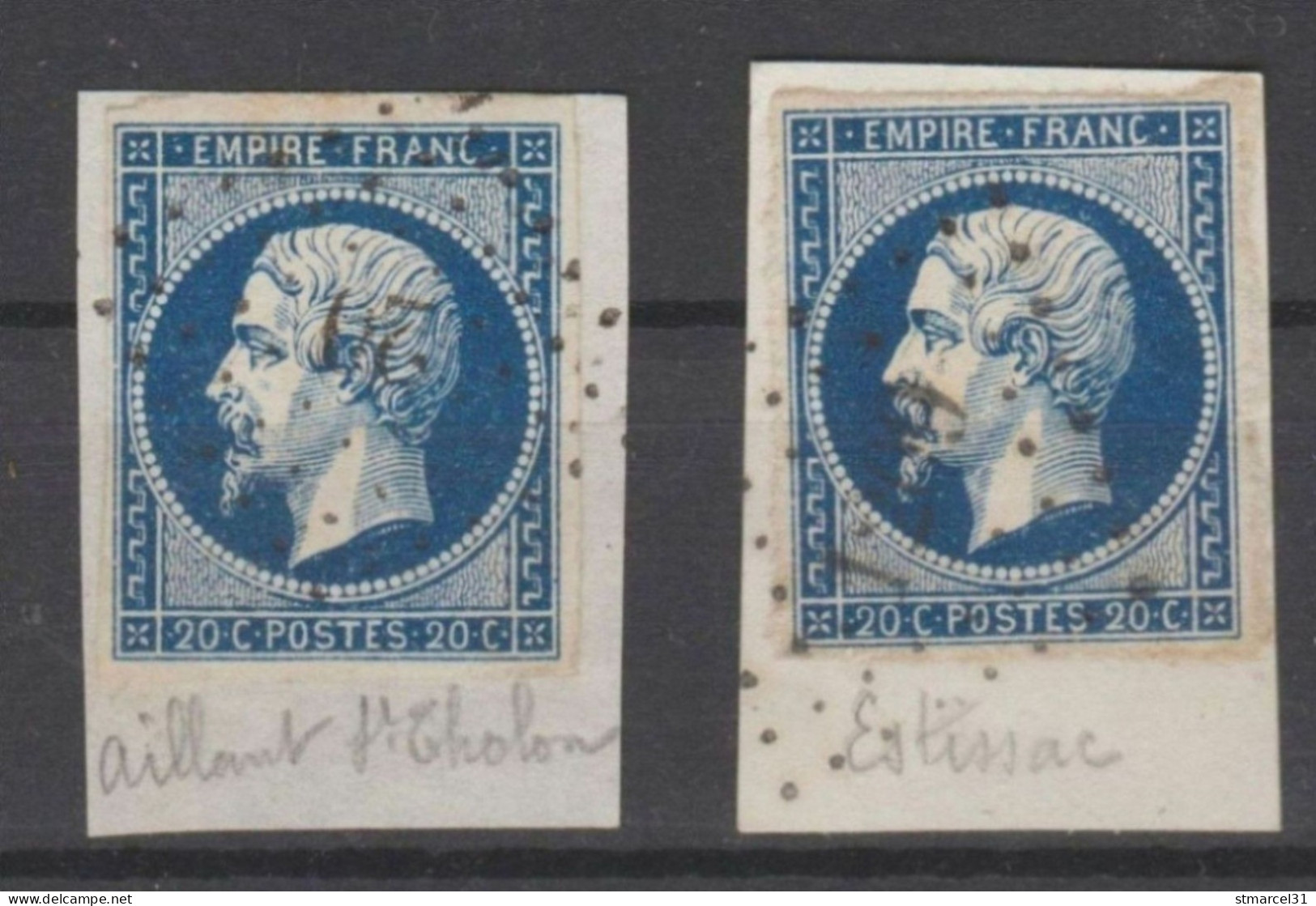 POUR VOTRE NUANCIER BLEU TRES FONCE (LPC 20 Aillant-sur-Tholon 15€) + LIM BLEU NOIR (LPC 1209 Estissac 8€) LUXE - 1853-1860 Napoléon III.
