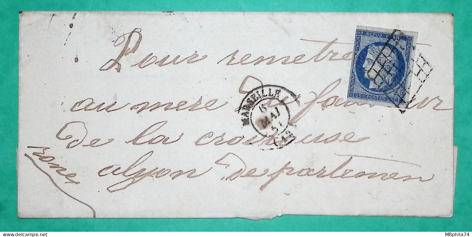 N°4 GRILLE MARSEILLE BOUCHES DU RHONE POUR LYON 1851 LETTRE COVER FRANCE - 1849-1876: Classic Period