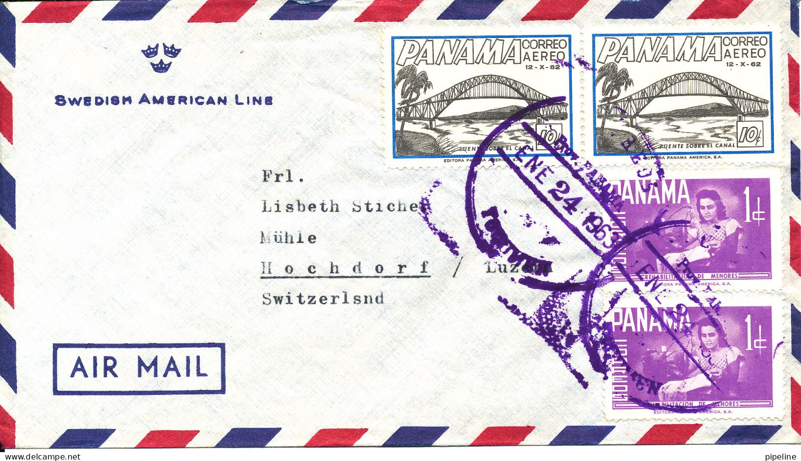 Panama Air Mail Cover Sent To Switzerland 24-1-1963 (Swedish American Line) - Panama