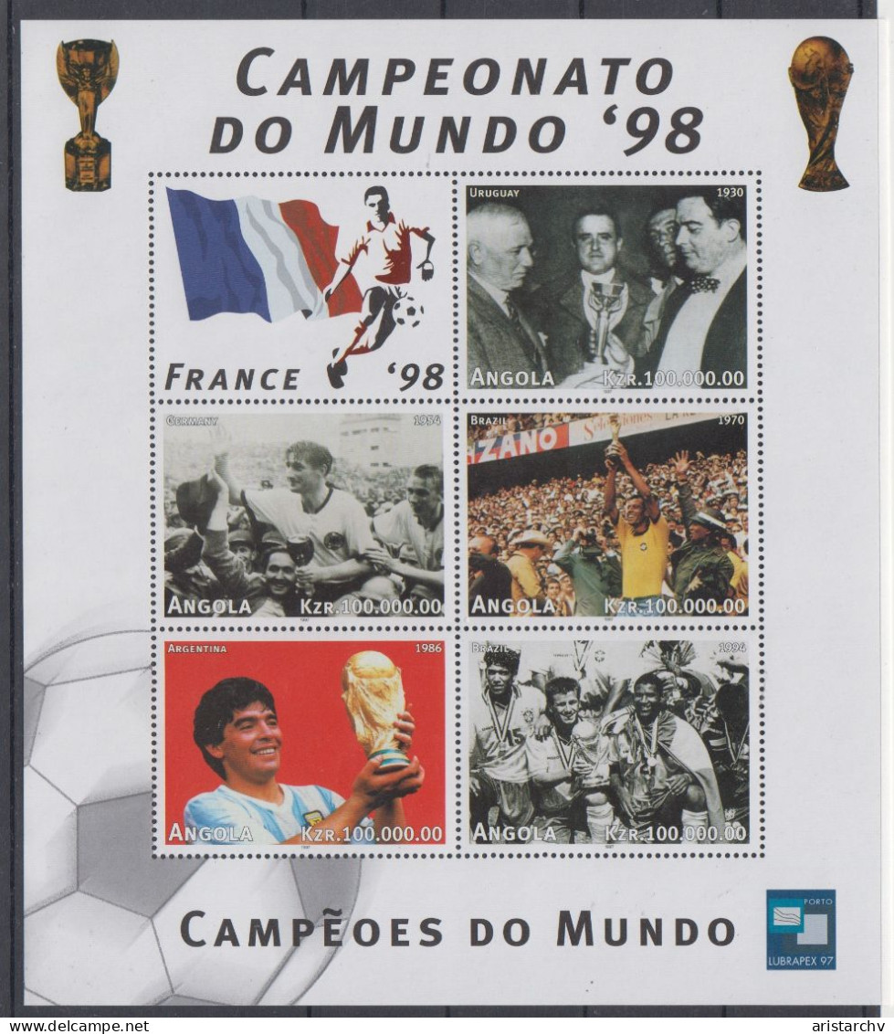 ANGOLA 1998 FOOTBALL WORLD CUP 2 S/SHEETS AND 2 SHEETLETS - 1998 – Frankrijk