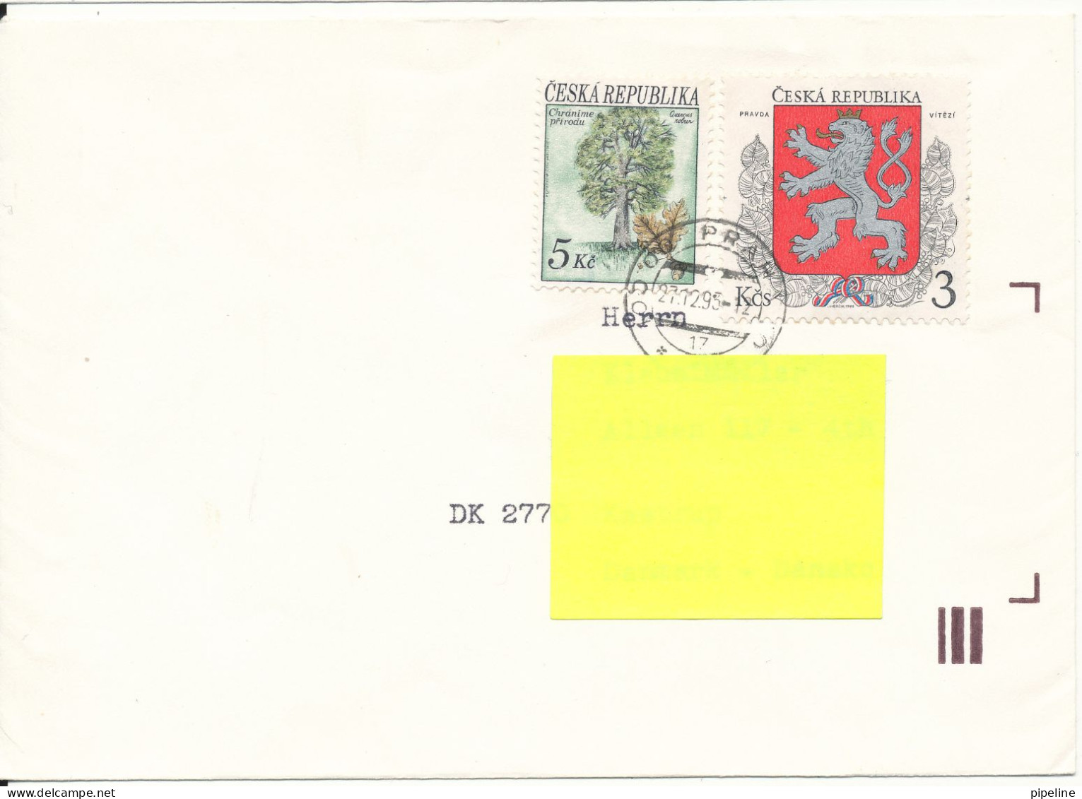 Czech Republic Cover Sent To Denmark 27-12-1993 Topic Stamps - Briefe U. Dokumente