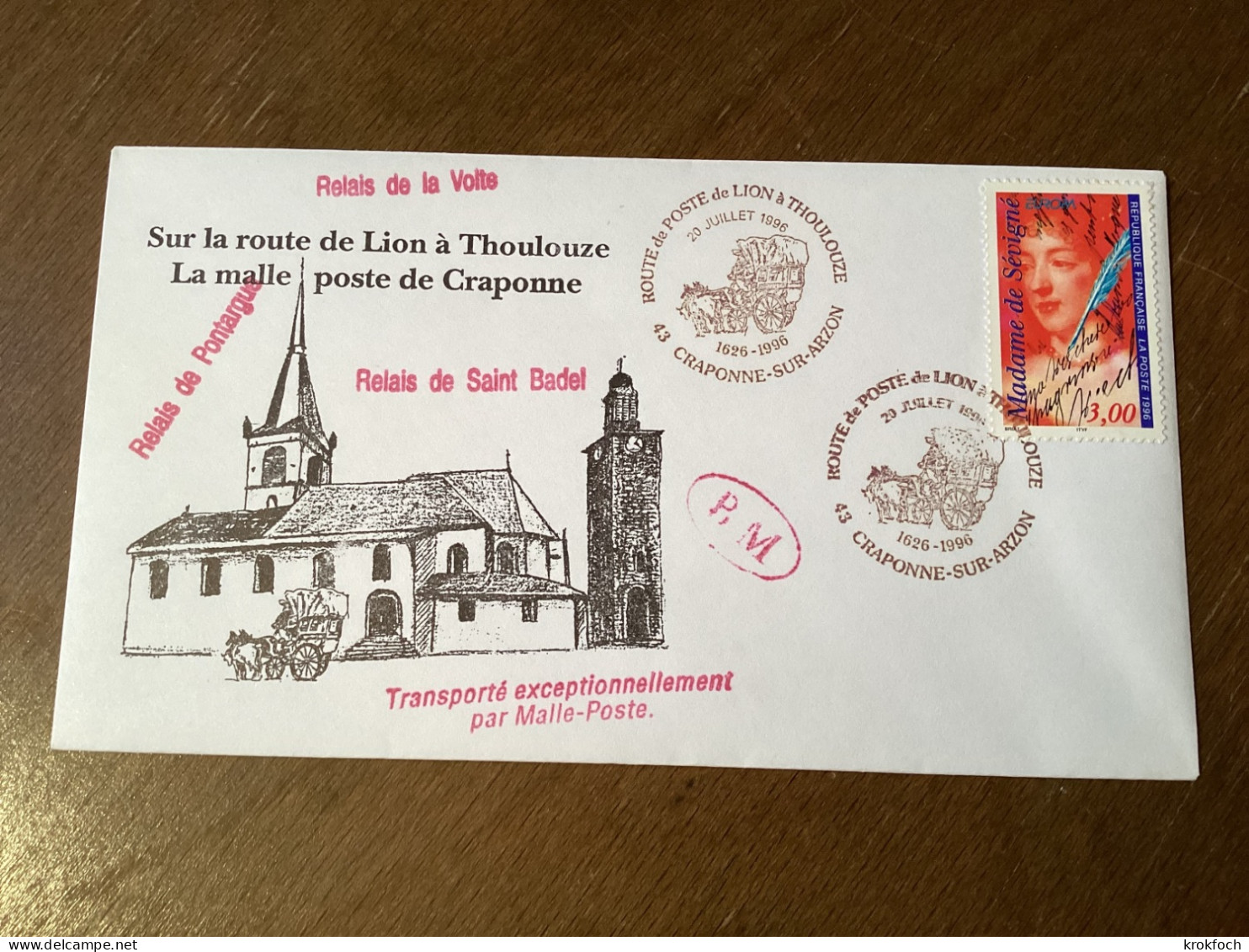 Craponne-sur-Arzon 1996 - BT Route De Lyon à Toulouse - Malle-poste - Commemorative Postmarks