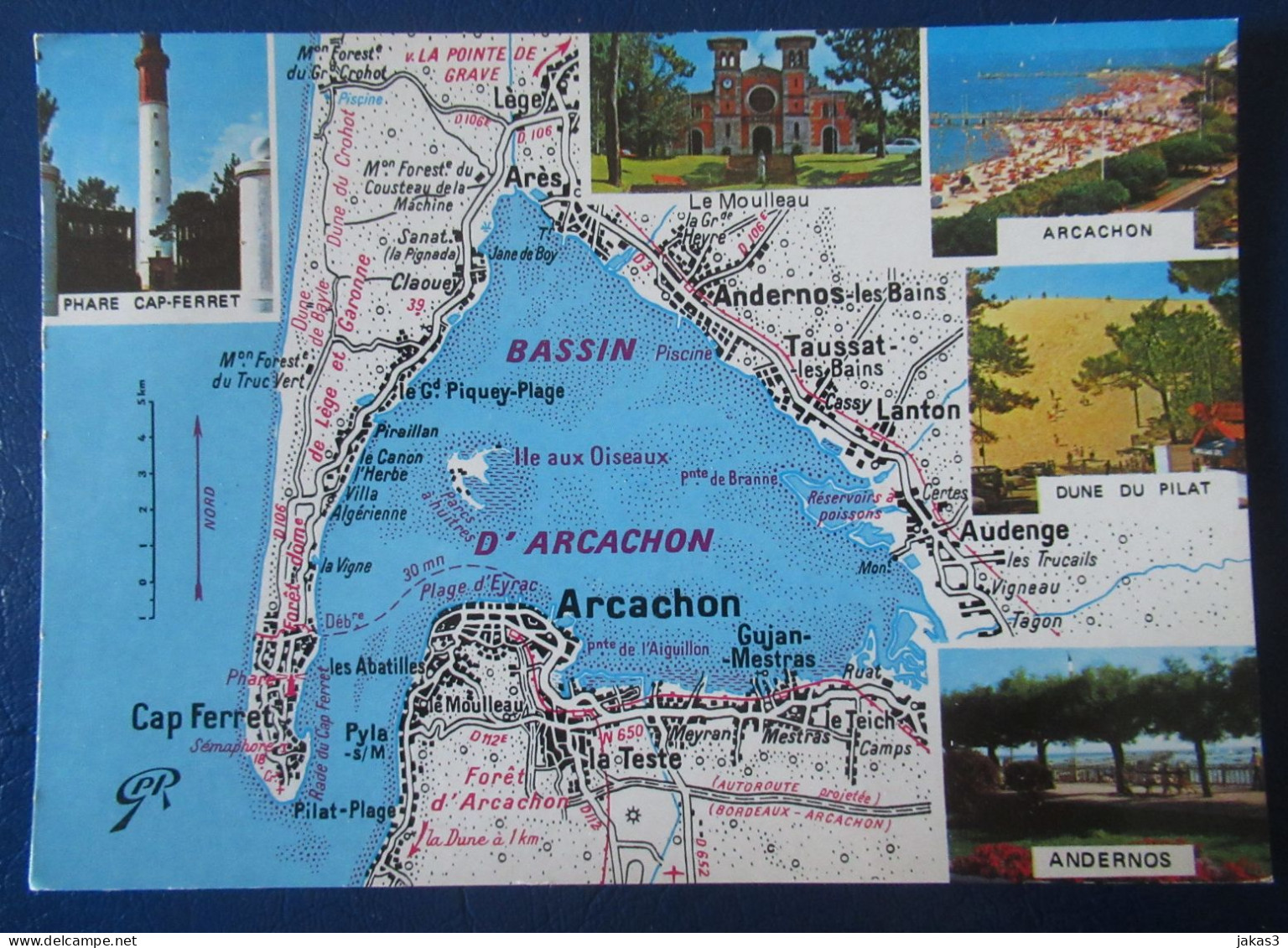 CPM CARTE POSTALE  CARTE GÉOGRAPHIQUE LE BASSIN D ARCACHON ET MULTI-VUES - Carte Geografiche