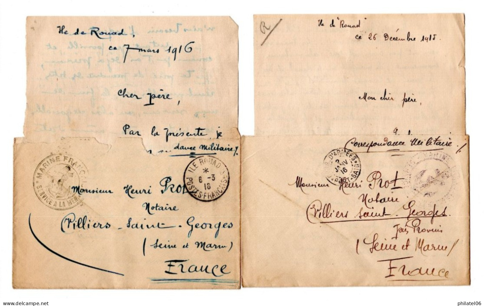 ILE DE ROUAD ET PORT SAID  2 LETTRES AVEC CORRESPONDANCE 1915 ET 1916  PREMIERE GUERRE MONDIALE - Brieven En Documenten