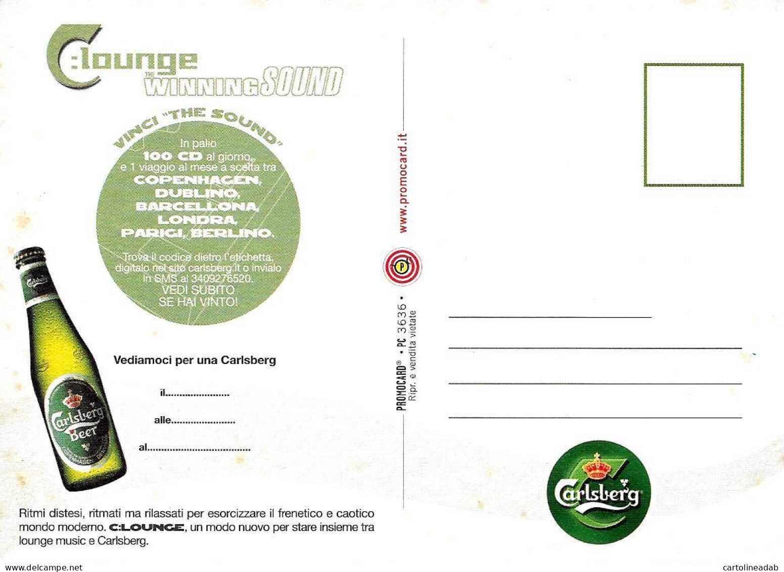 [MD9505] CPM - CARLSBERG BIRRA CLUNGE WINNING SOUND - PROMOCARD 3636 - PERFETTA - Non Viaggiata - Advertising