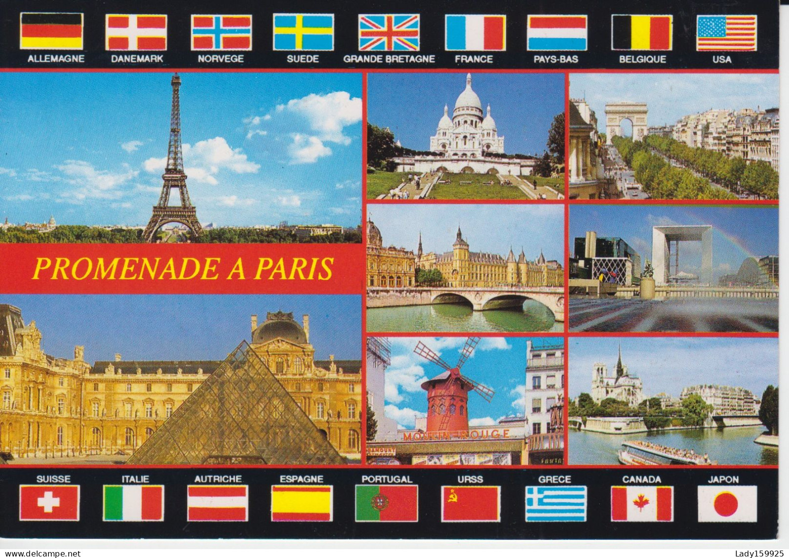 Promenade à Paris France Drapeaux De Pays Tour Eiffel Arc De Triomphe Arche De La Défense Moulin Rouge Notre Dame 2 Scan - Multi-vues, Vues Panoramiques