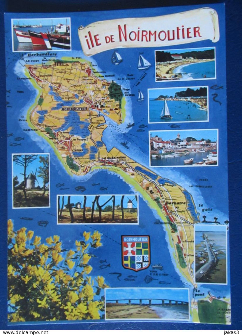 CPM CARTE POSTALE  CARTE GÉOGRAPHIQUE L ILE DE NOIRMOUTIER  ET MULTI-VUES - Mapas