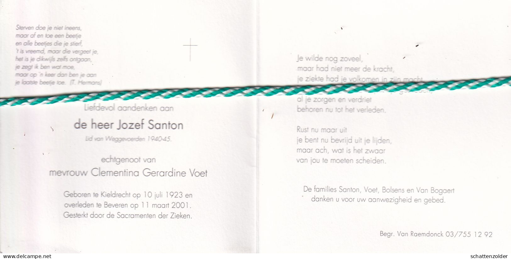 Jozef Santon-Voet, Kieldrecht 1923, Beveren 2001. Foto - Obituary Notices