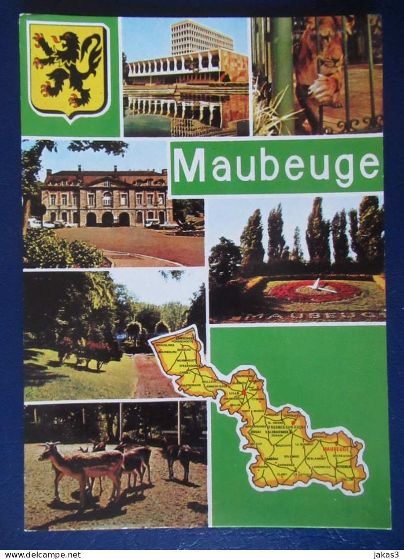 CPM CARTE POSTALE  CARTE GÉOGRAPHIQUE LE NORD -  MAUBEUGE     ET MULTI-VUES - Landkarten