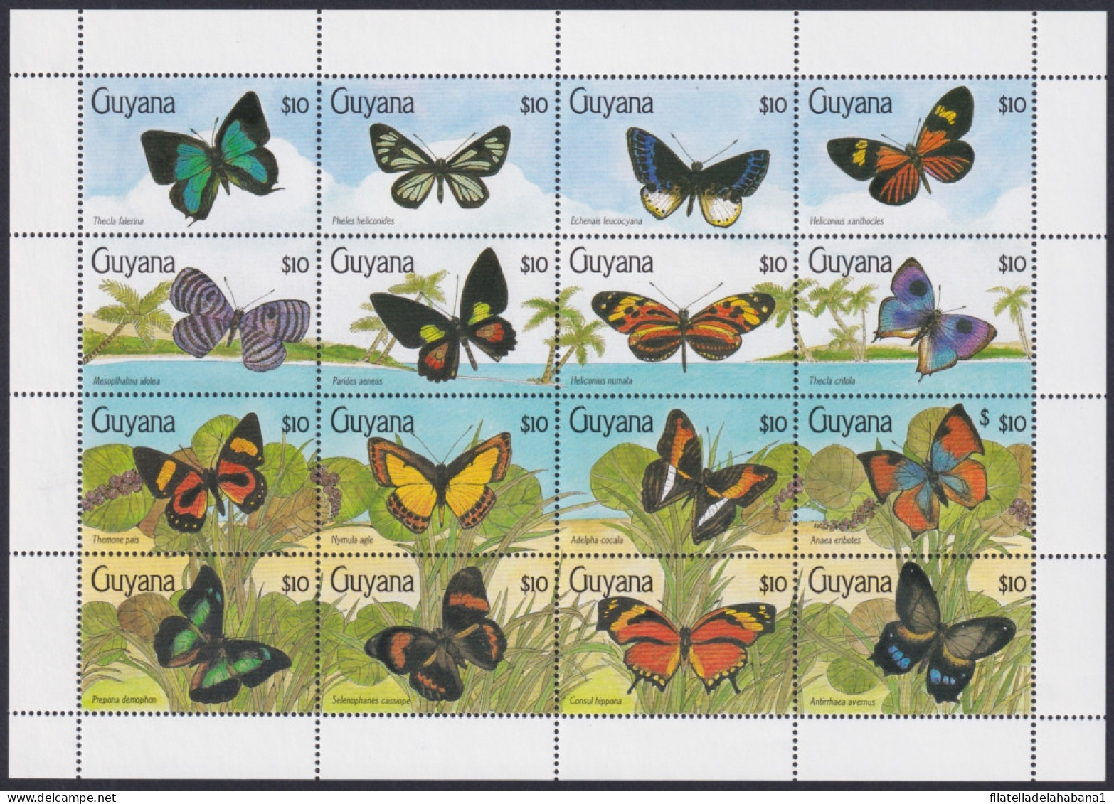 F-EX49043 GUYANA MNH 1990 BUTTERFLIES PAPILLONS MARIPOSAS INSECTS.  - Vlinders