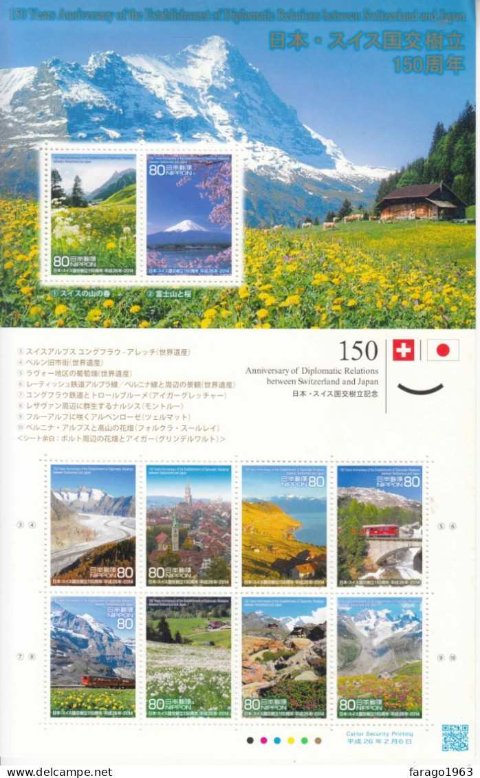 2014 Japan Links With Switzerland **BANG TOP RIGHT** Trains Mountains Miniature Sheet Of 10 MNH - Nuevos