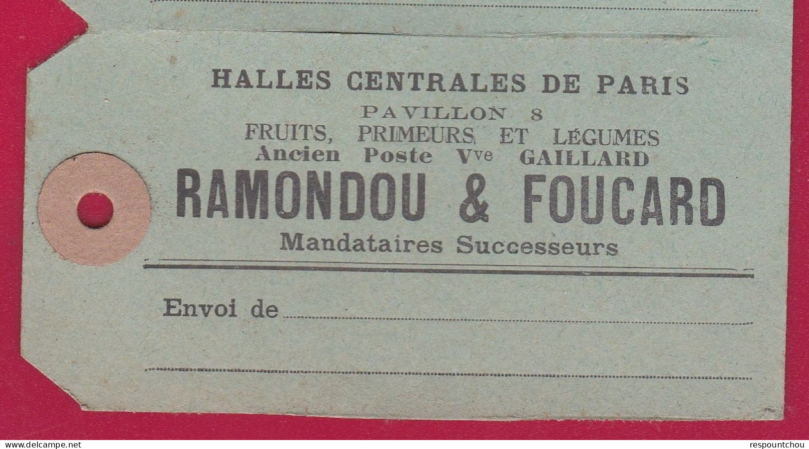 Lot De 4 étiquettes Colis Halles Centrales De Paris Pavillon 8 Primeur RAMONDOU Et FOUCARD - Alimentare