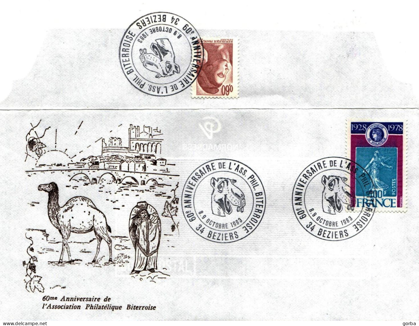 *Enveloppe Et Carte Souvenir - 60è Anniversaire Association Philatélique De BEZIERS (34) - Aushilfsstempel