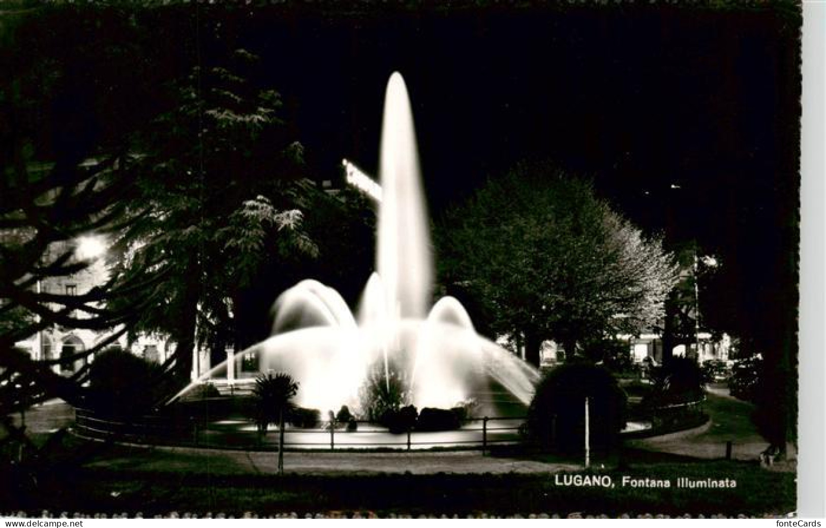 13919941 Lugano_Lago_di_Lugano_TI Piazza Manzoni Con La Fontana Illuminate - Other & Unclassified