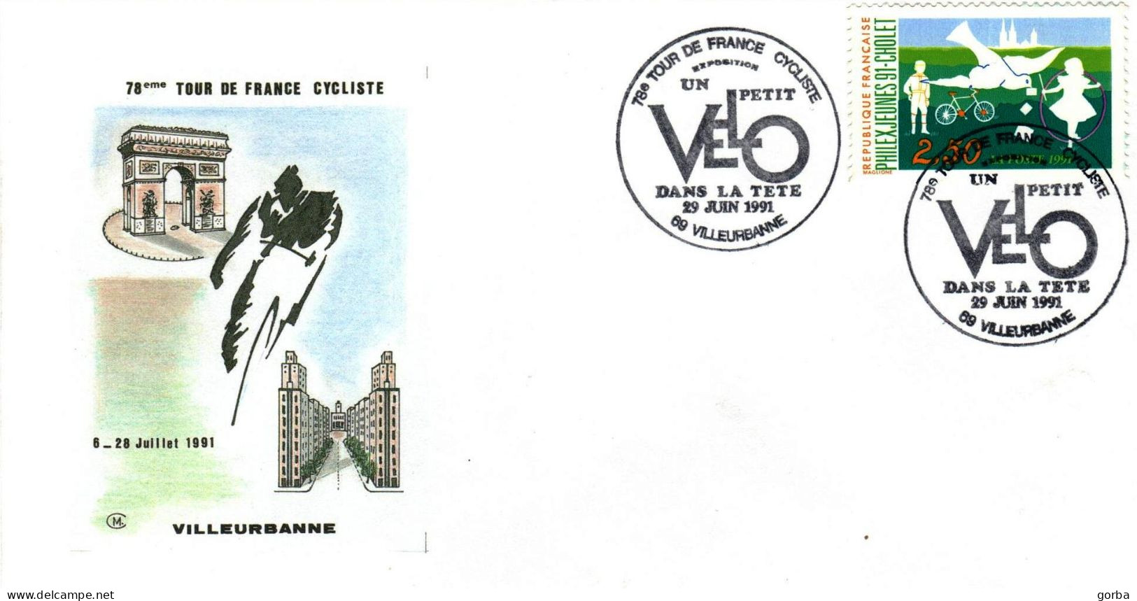 *Enveloppe Souvenir - 78èTour De France Cycliste - VILLEURBANNE (69) - Temporary Postmarks