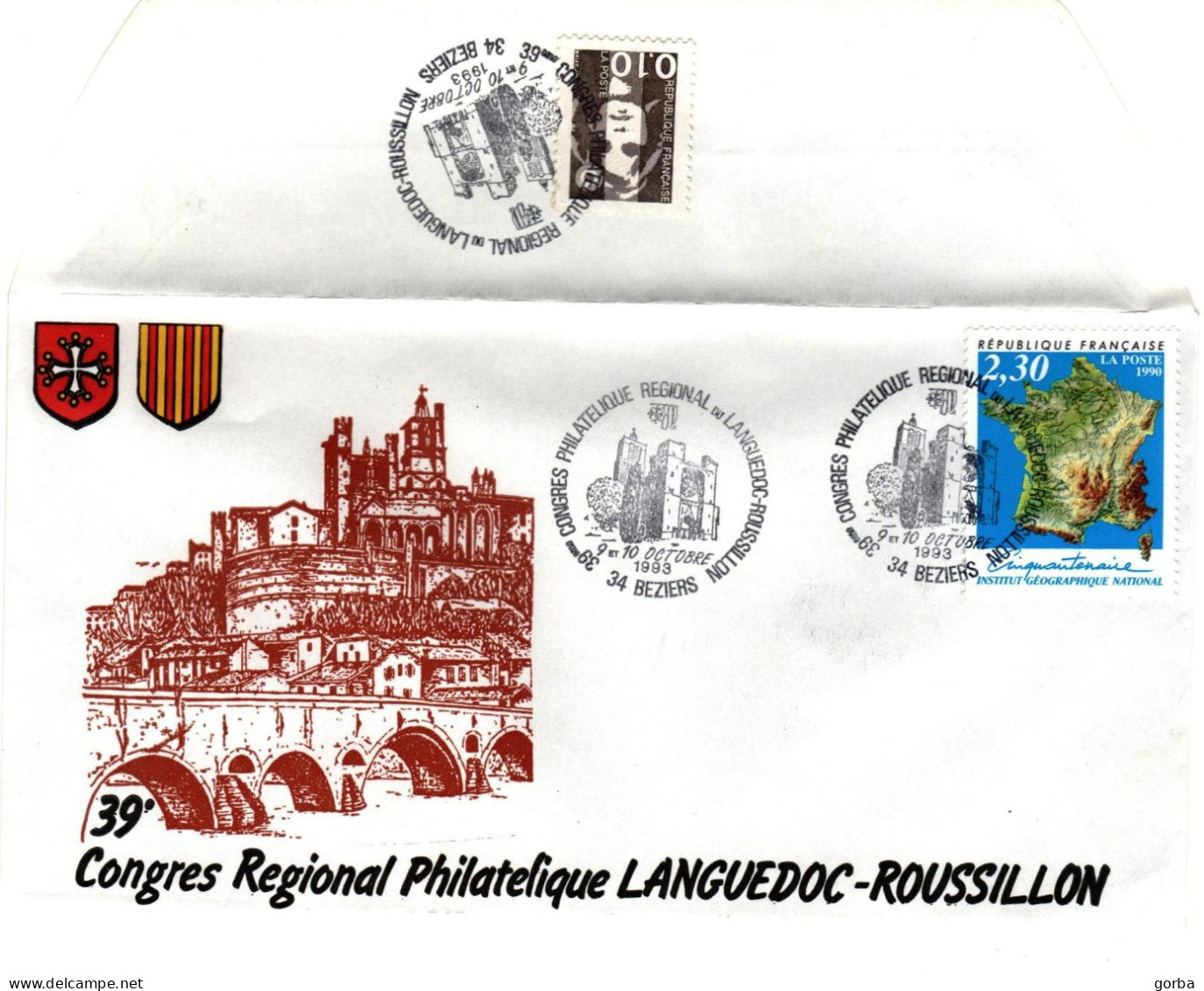 *2 Enveloppes Souvenir - 39è Congrès Régional Languedoc. BEZIERS (34) - Matasellos Provisorios