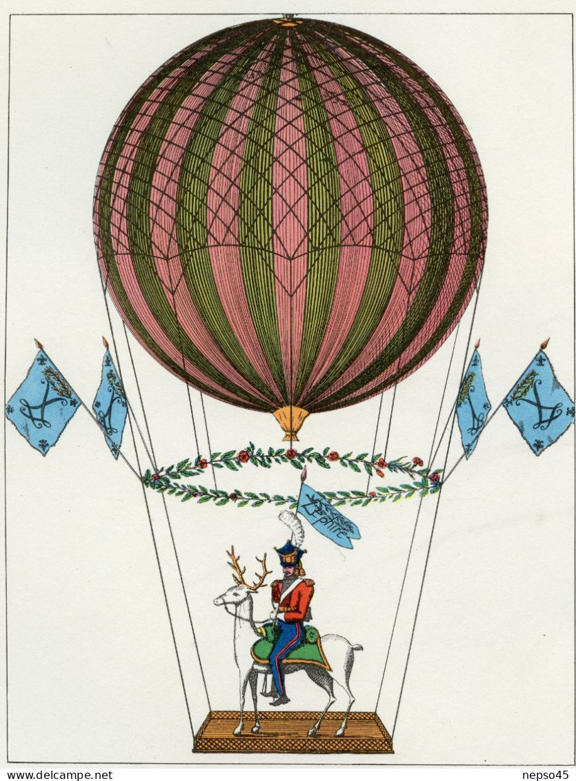 Aéronautique.Ballon.Ascension Du Margat Sur Son Cerf Aéronaute Coco.Musée National De L'air Et De L'espace. - Prenten & Gravure