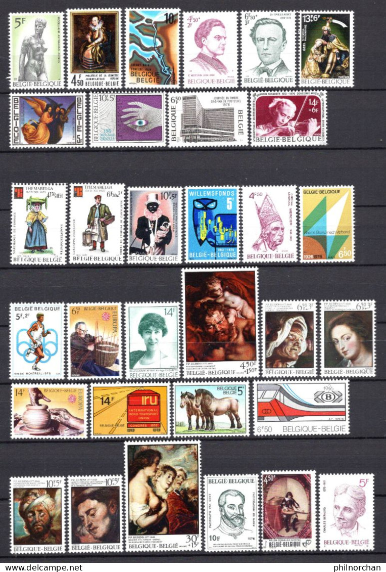 Belgique 1975,1976  Neufs**  TB 33 Timbres Différents  4,50 €    (cote 29,10 €, 33 Valeurs) - Nuevos