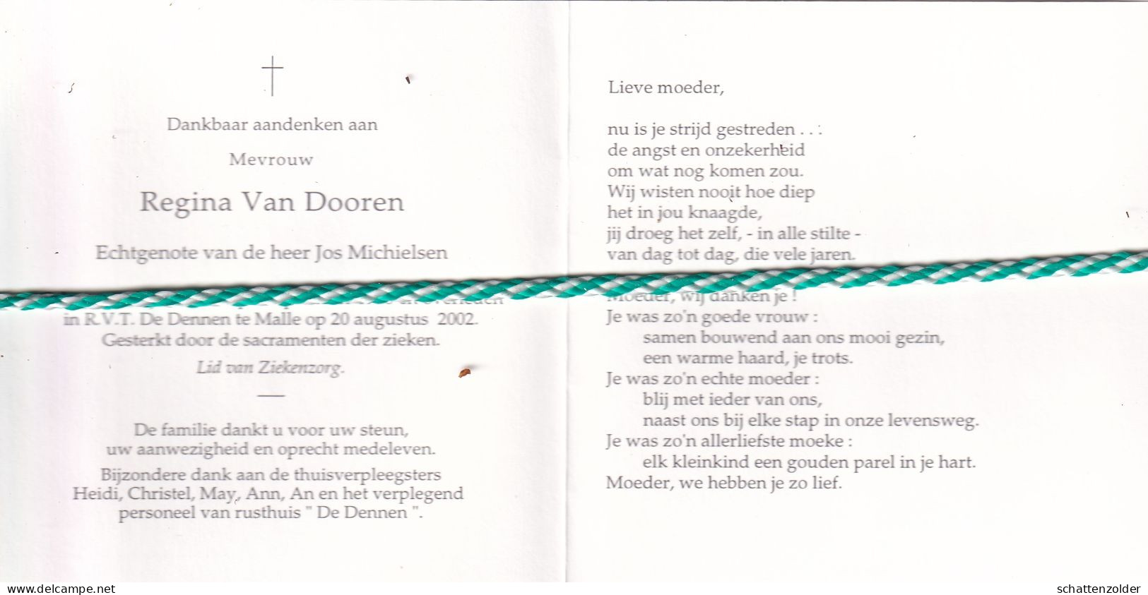 Regina Van Dooren-Michielsen, Rijkevorsel 1936, Malle 2002. Foto - Todesanzeige