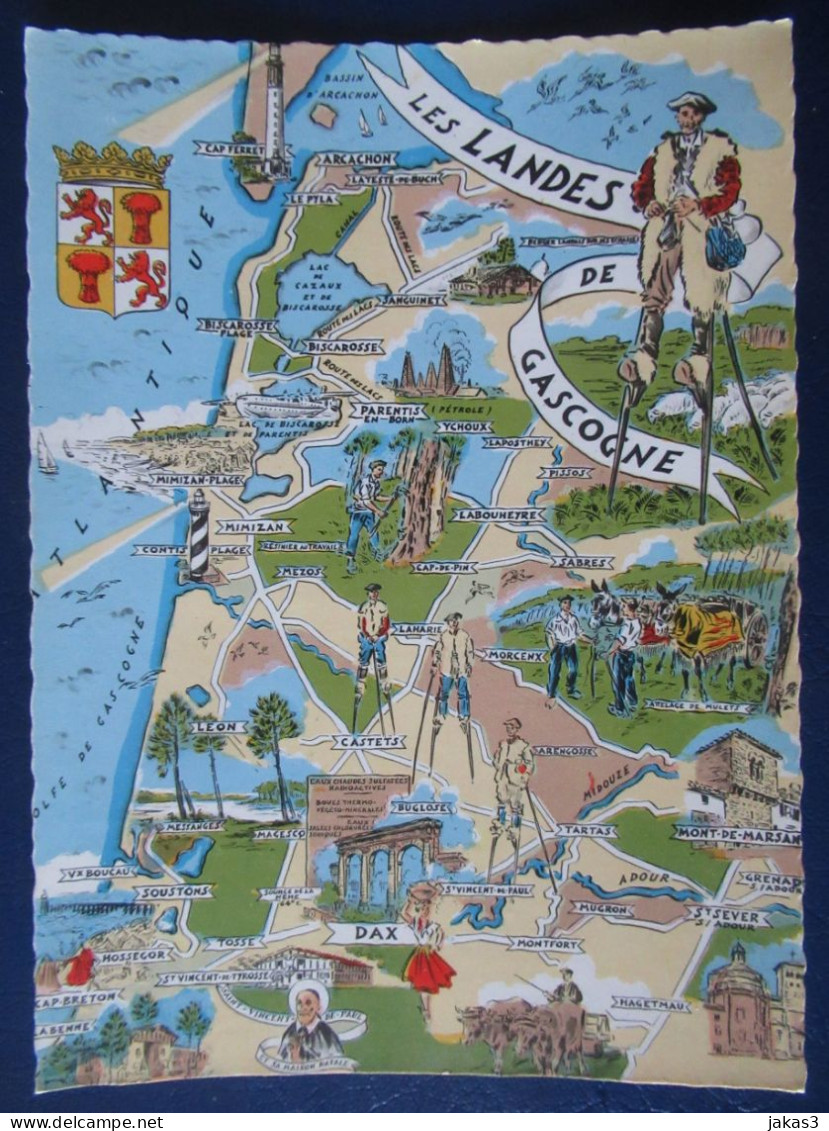 CPM CARTE POSTALE  CARTE GÉOGRAPHIQUE TOURISTIQUE LES LANDES DE GASCOGNE - Mapas